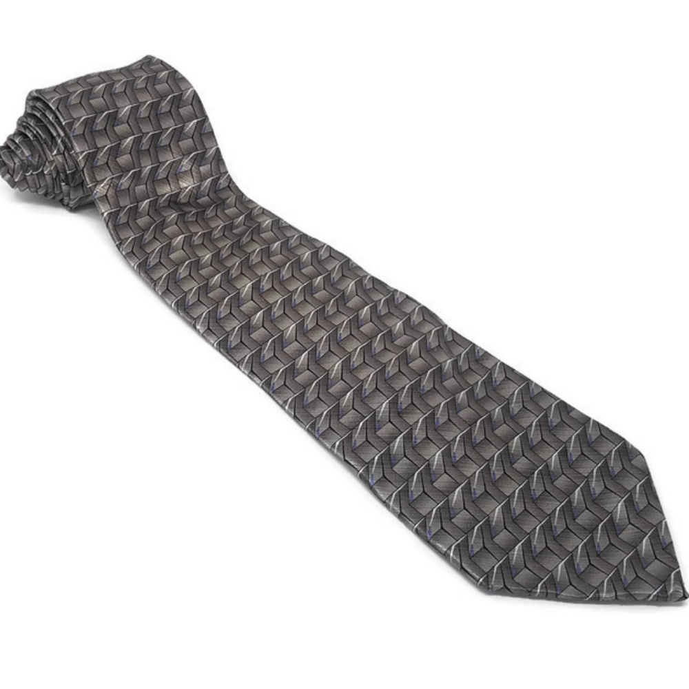 Stafford Necktie Gray Metallic Geometric Design XL